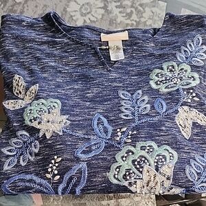 Womens Plus Size Alfred Dunner Navy Blue Floral Embroidered Top